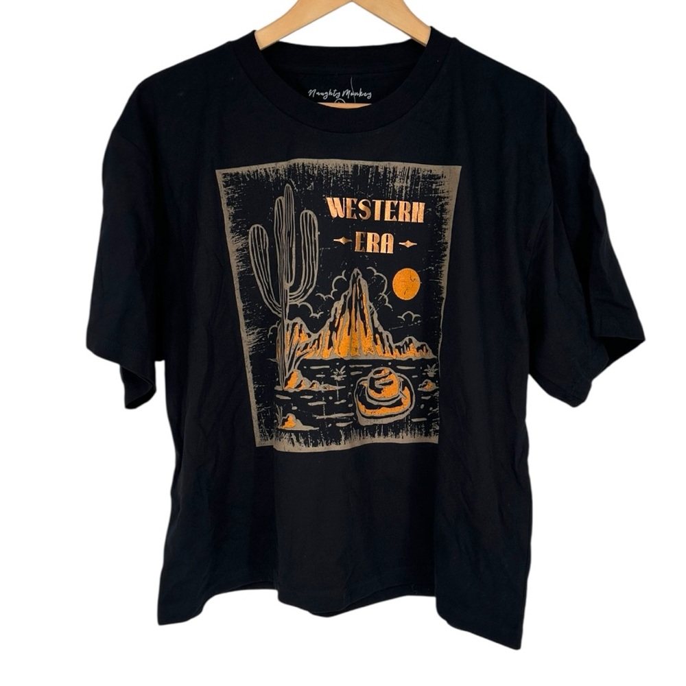 Naughty Monkey Black Western Theme T-Shirt size Large Short Sleeves Metallic